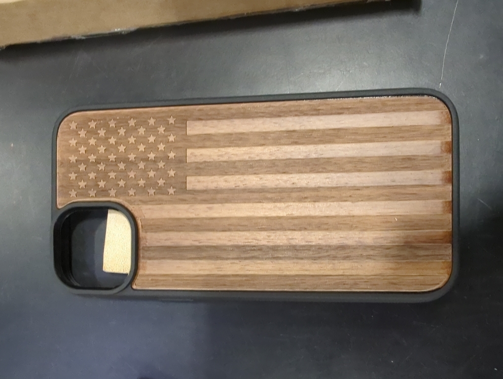 Carveit Magnetic Wooden Case for iPhone 14 plus Natural Wood & Black Soft TPU, Shockproof Protective Cover American Flag (Walnut)