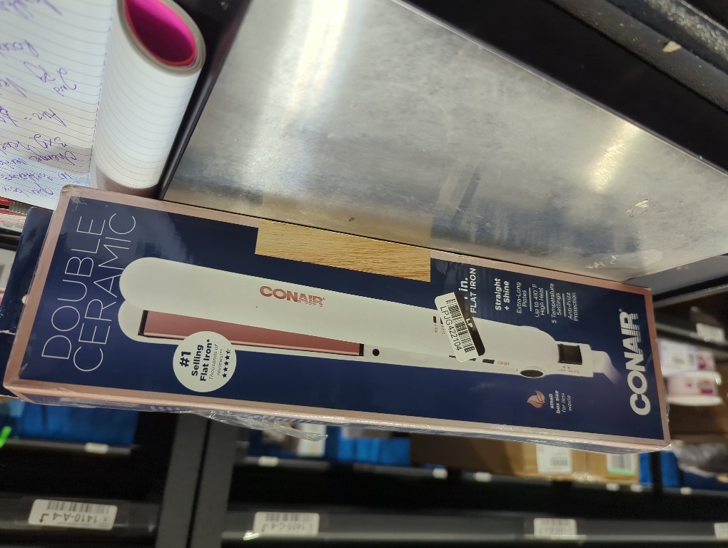 Conair Double Ceramic Flat Iron, 1-Inch Flat Iron Hair Straightener, Five Heat Settings, Extra Long Floating Plates, White