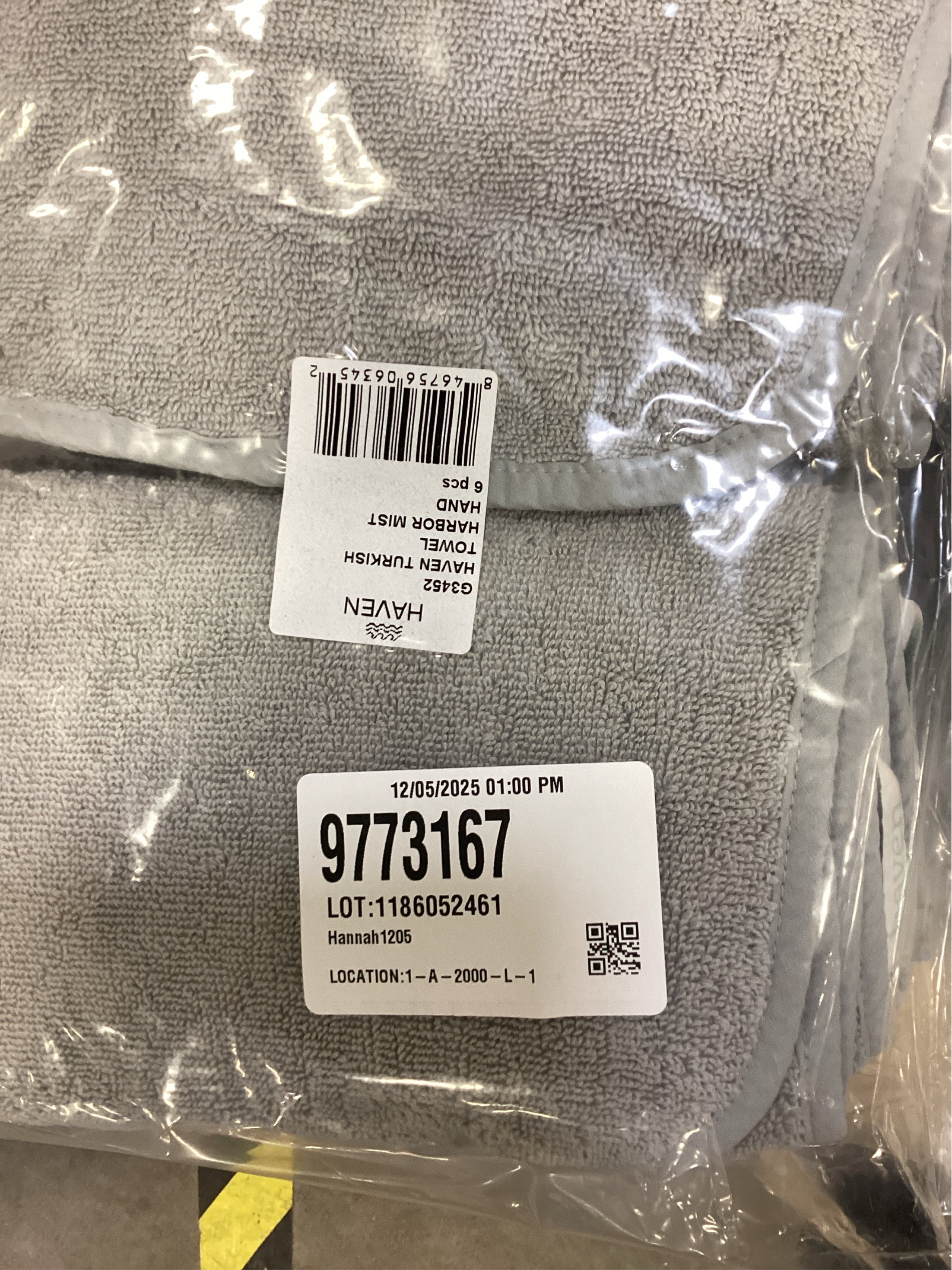 Haven Turkish Cotton Hand Towel in Harbor Mist Grey 6 pack