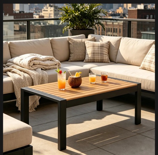 Metal Outdoor Coffee Table, Rectangle Patio Coffee Table, All-Weather Coffee Side Table for Balcony, Poolside, Deck, Garden, Dark Grey