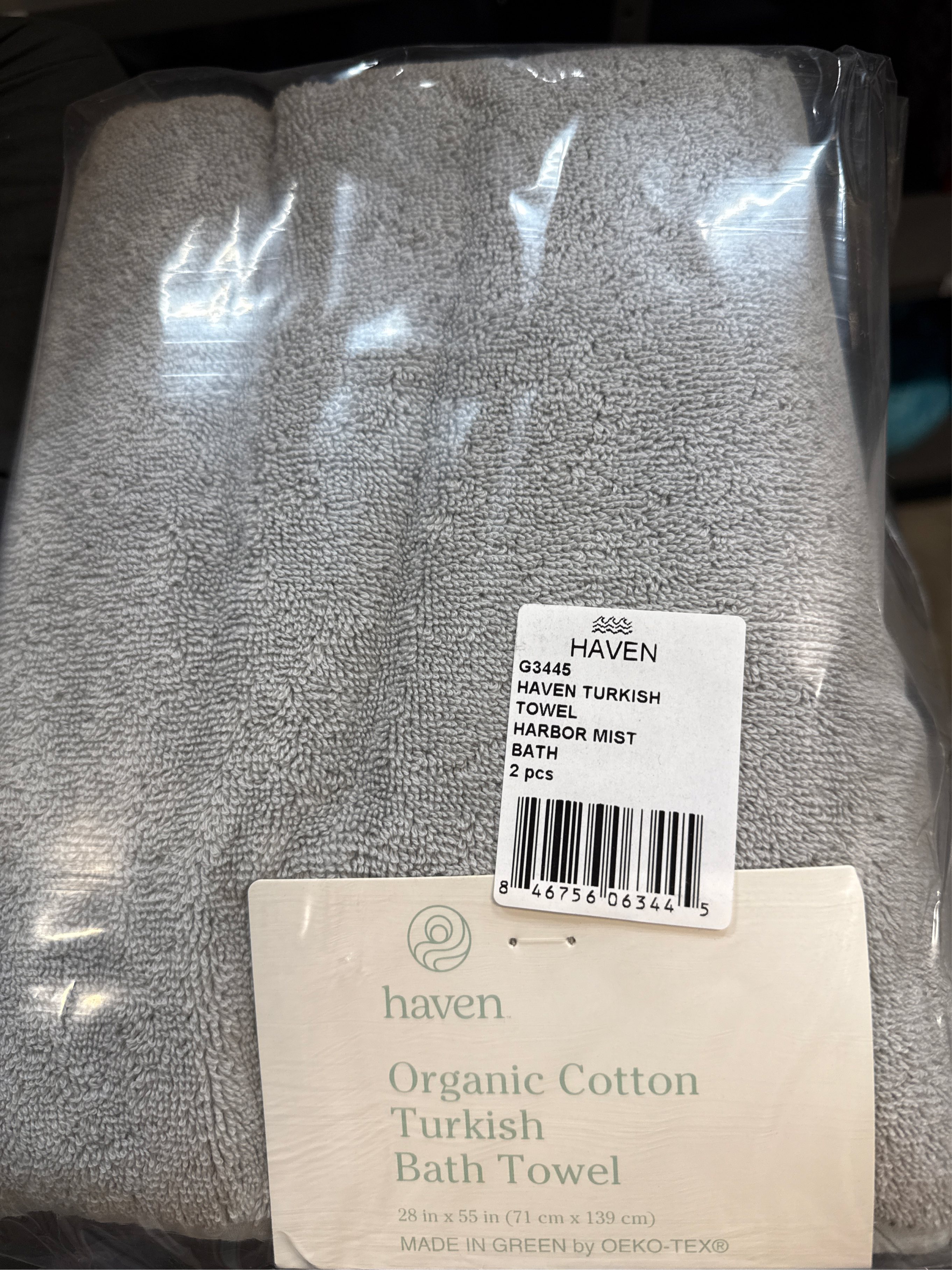 Haven Turkish Cotton Bath Towel in Harbor Mist Grey - set of 2