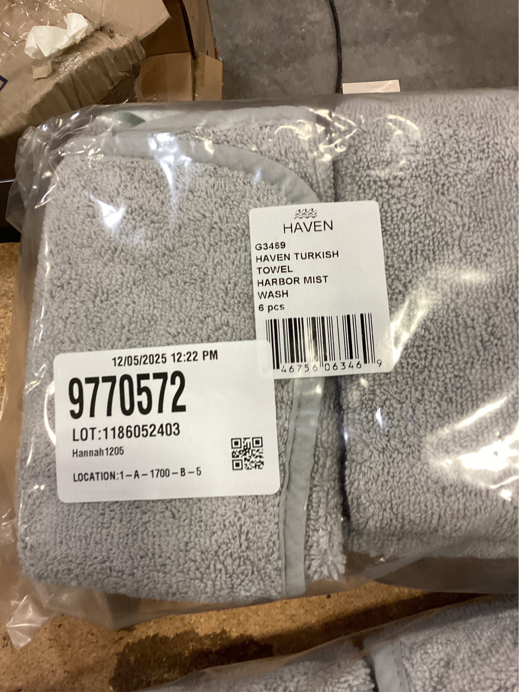 Haven Turkish Cotton Washcloth in Harbor Mist Grey Pack of 6