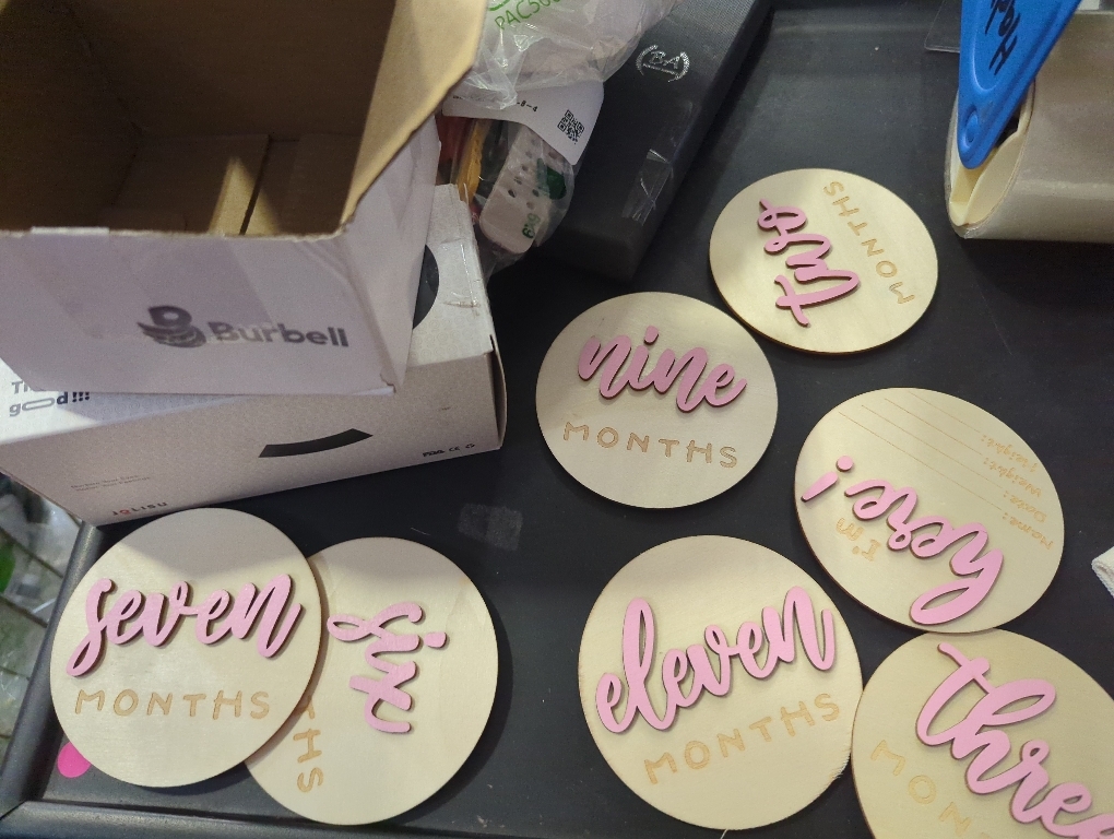 TIESOME 6 Pcs Baby Monthly Milestone signs,1-12 Months Milestone signs for Photos with Double-Sided 3D Engraving Newborn Age Signs for Baby (Pink)