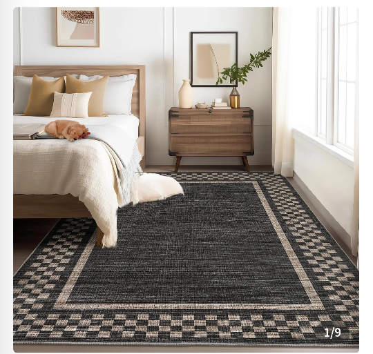 Garvee 4x6 Washable Living Room Rug Non Slip Low Pile Rubber Backing Soft Durable Checkered Geometric Design for Bedroom Kitchen