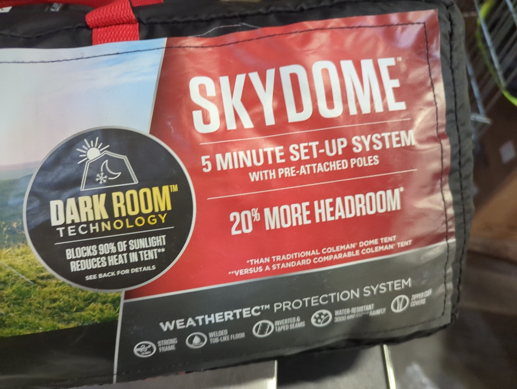 Coleman 4/6/8/10 Person Skydome Dark Room Tent with Rainfly, 5 Minute Setup, Blocks 90% of Sunlight, 20% More Headroom Than Traditional Tents