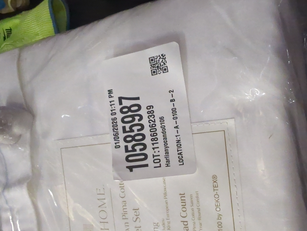 Everhome PimaCott Sateen Embroidered 800-Thread-Count King Sheet Set in White/Sky