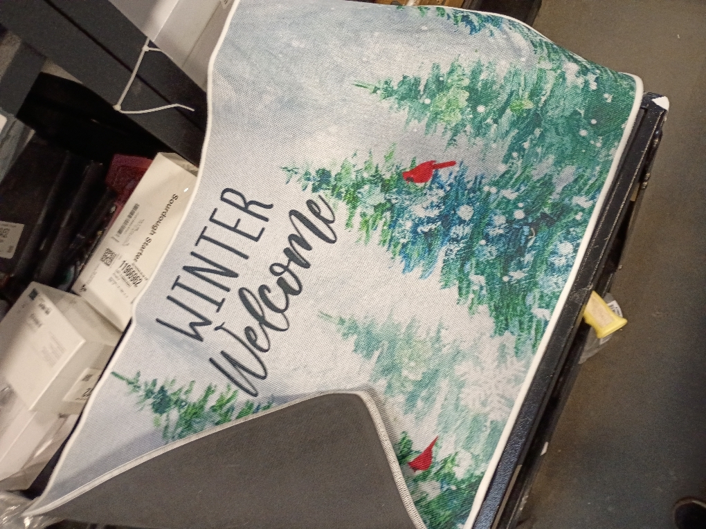 Winter Welcome Decorative Front Door Mat, Farmhouse Pine Tree Cardinal Red Bird Doormat Indoor Outdoor Non-Slip Floor Entryway Rug, Snowflake Forest Christmas Home Kitchen Decoration 17x29