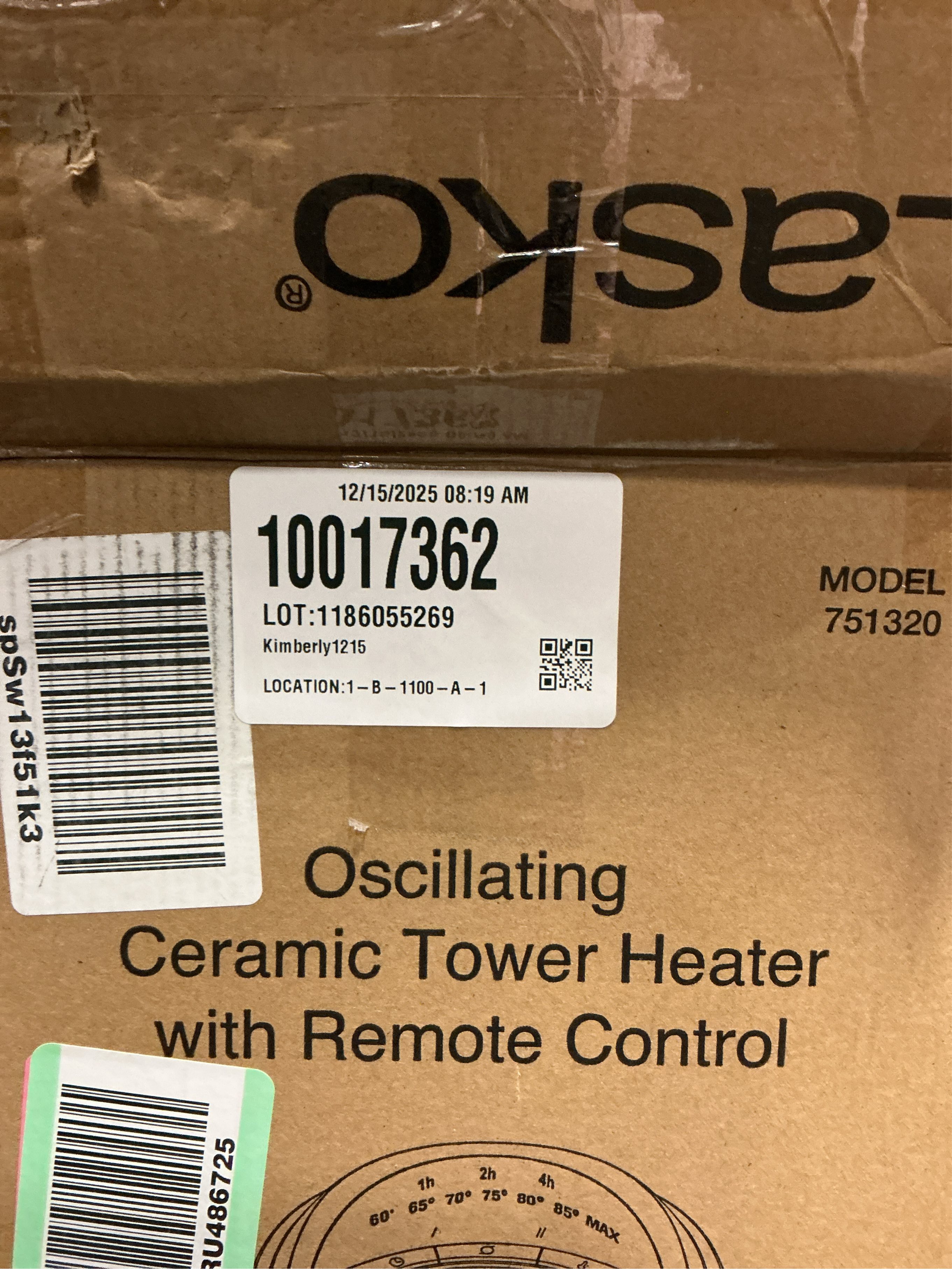 Lasko 150 sq ft Electric Ceramic Tower Heater