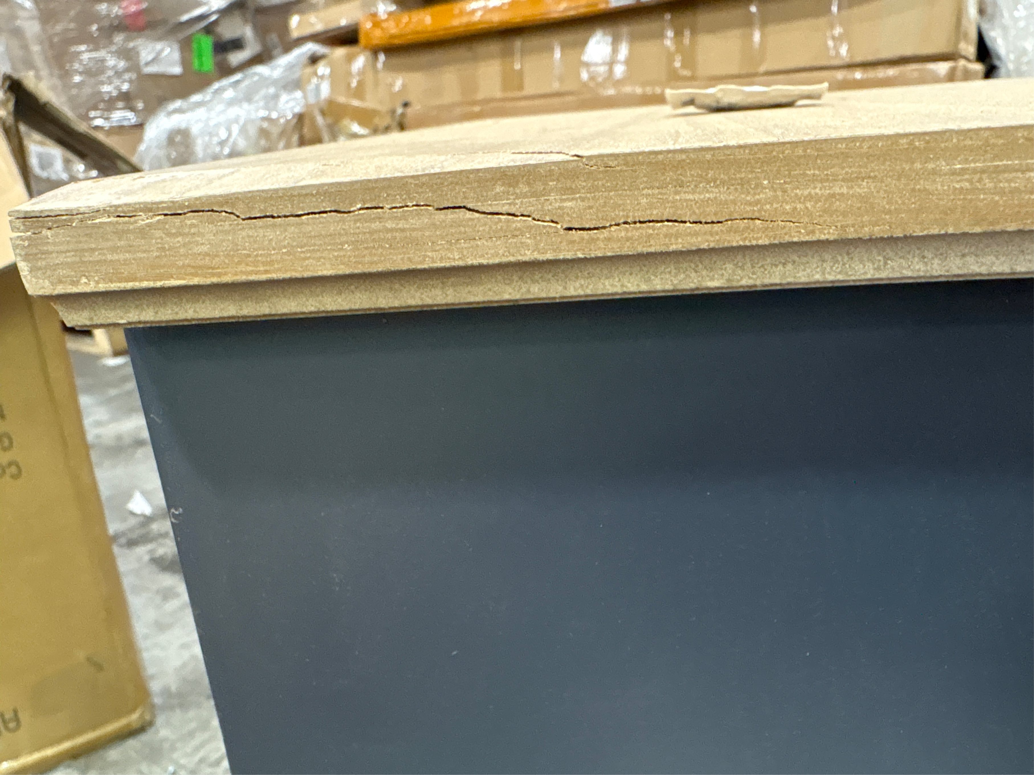 Farmhouse Accent Chest with Carved Door and 5-Drawers, Vintage Storage Cabinet Modern Dresser for Living Room, Entryway, Hallway, Multi-Drawer Organizer, Natural and Deep Blue. ( Damage see the pictures)