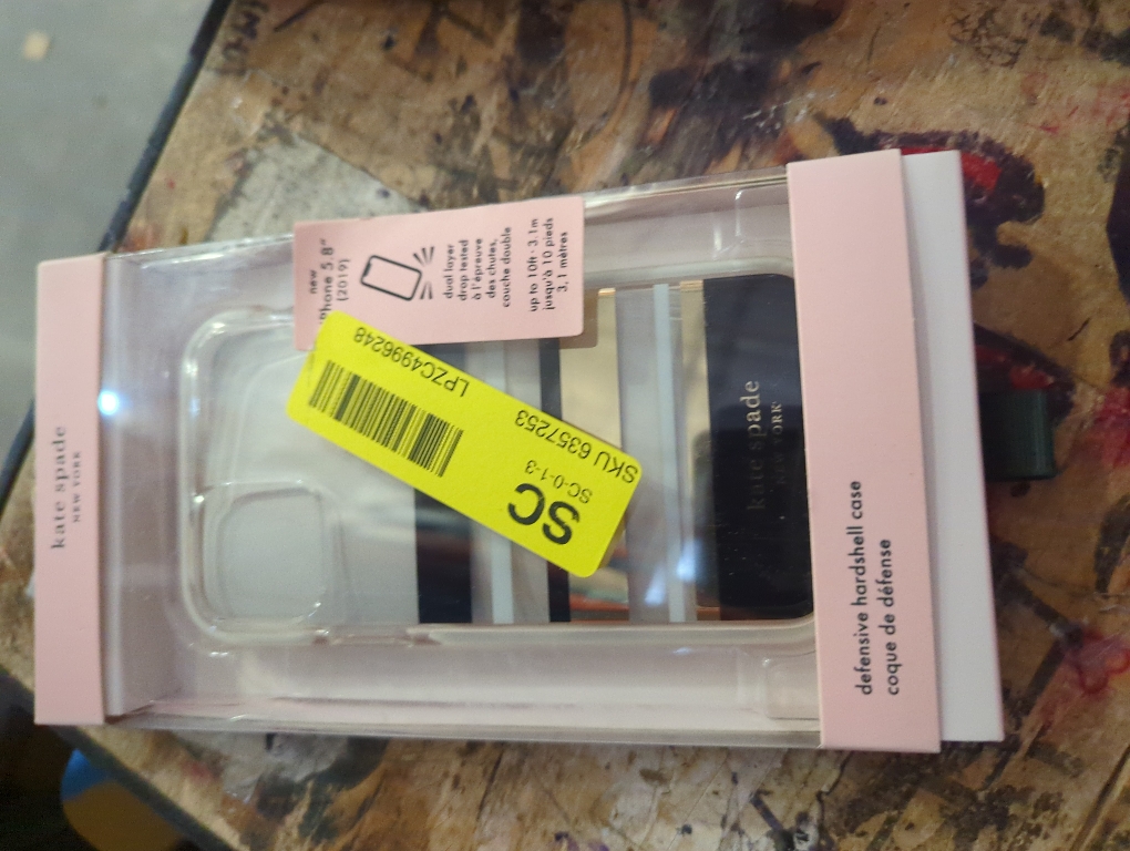 kate spade new york Defensive Hardshell Case (1-PC Comold) for iPhone 11 Pro, Park Stripe Gold Foil/Black/Cream/Cream Bumper/Clear