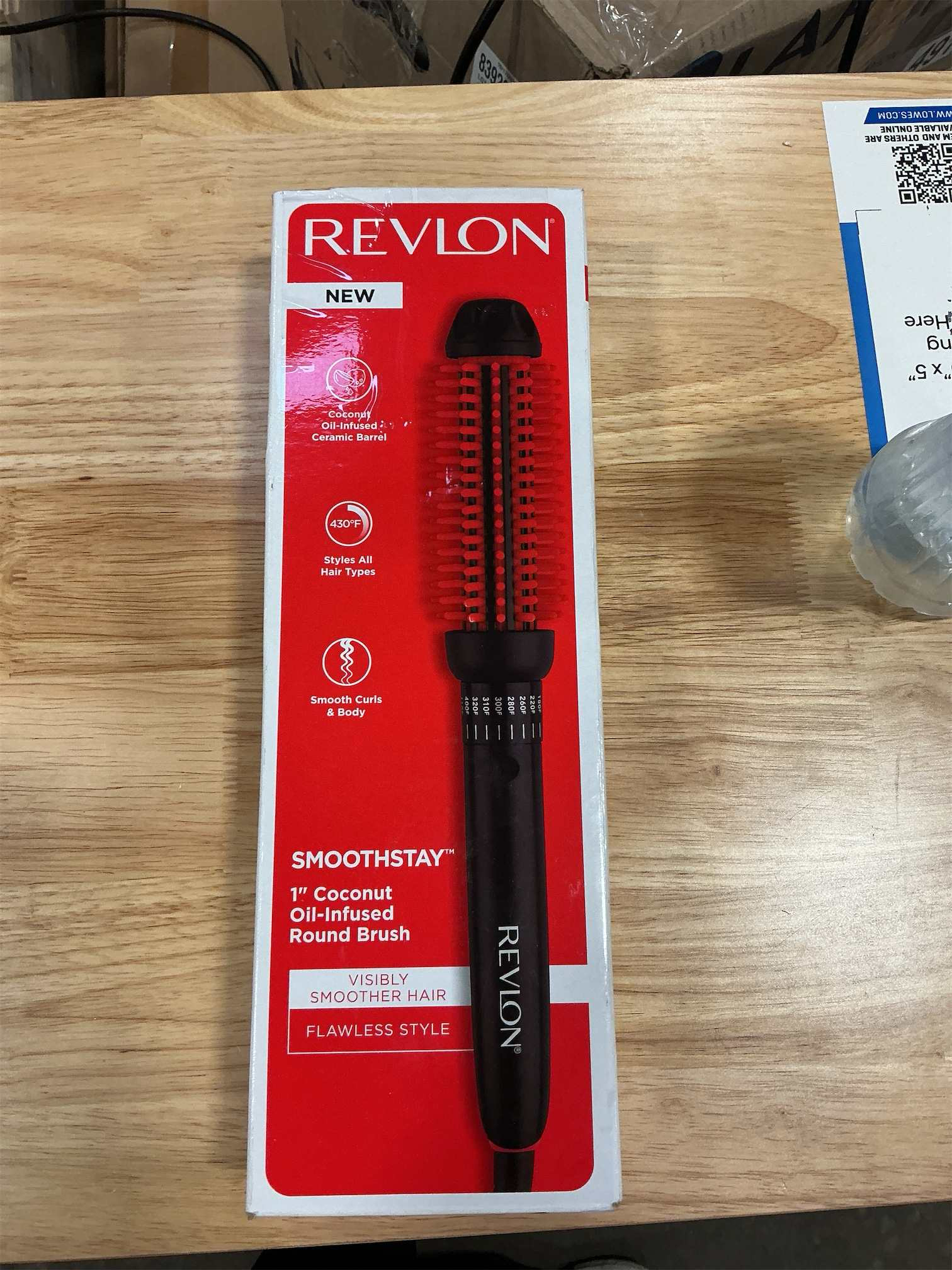 REVLON New and Improved SmoothStay Coconut Oil-Infused Heated Hair Styling Brush | 1” Barrel for Voluminous, Shiny Results (Black/Red)