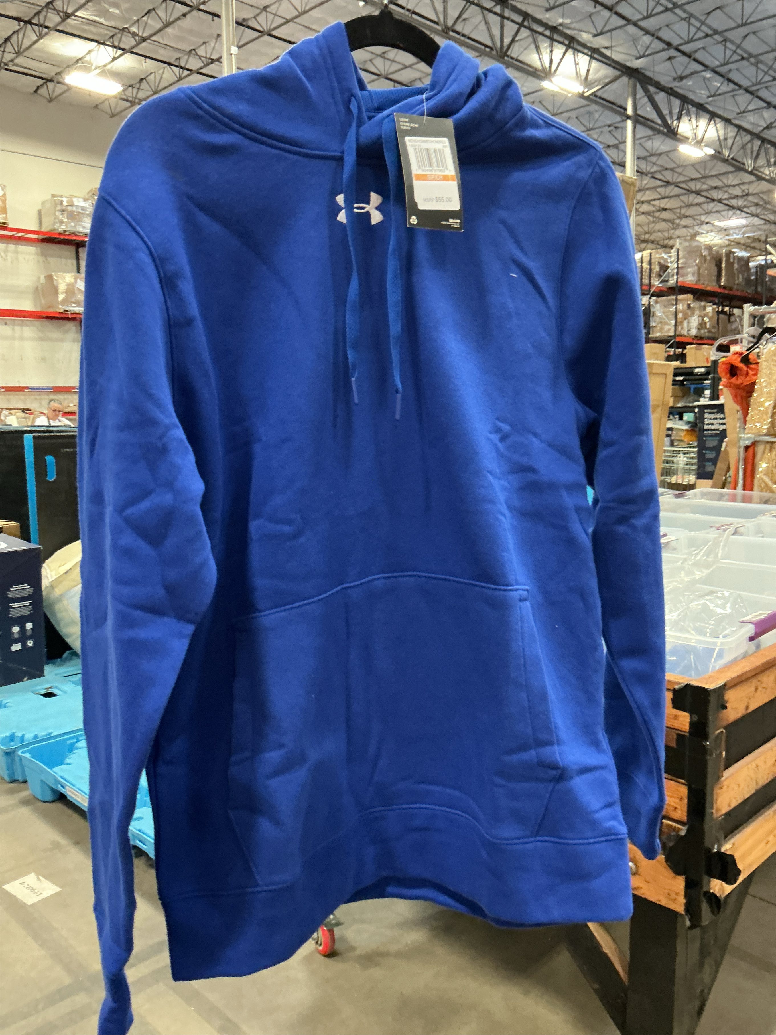 size small.  Under Armour Hustle Fleece Team Hoodie Mens 1300123 - Royal -
