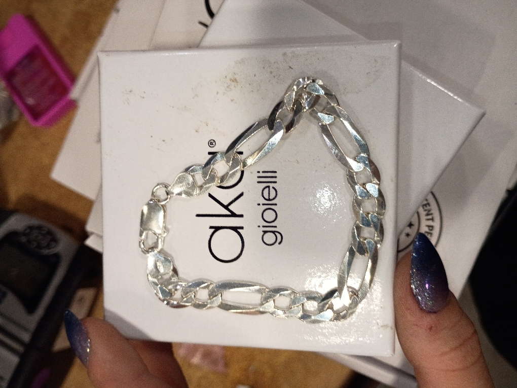 Aka Gioielli - Solid 925 Sterling Silver 11mm Diamond-Cut Figaro Link Chain - Bracelet for Men - Made in Italy