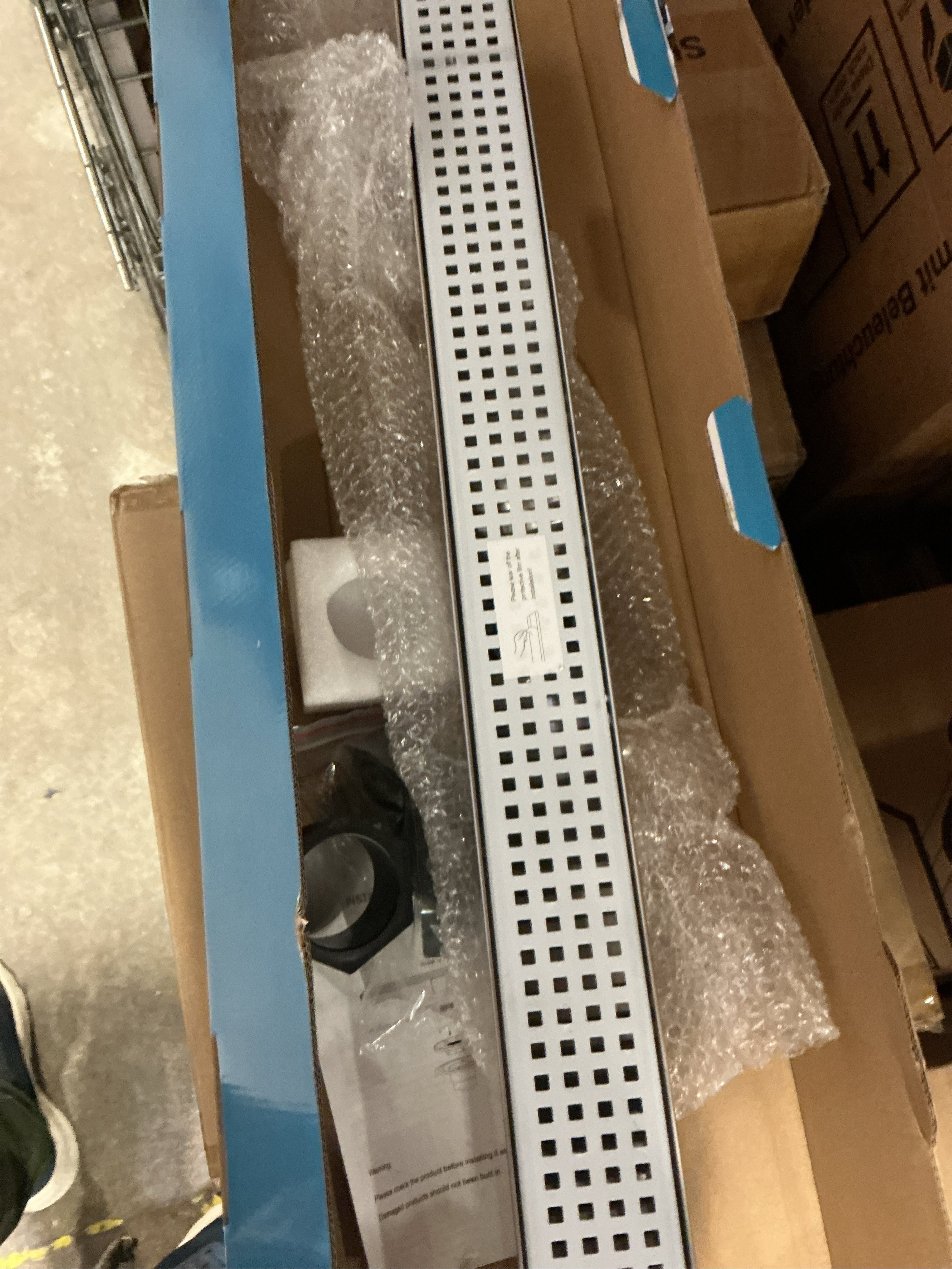 SaniteModar Linear Shower Drain, Linear Drain 32 inch with Removable Square Hole Panel, Brushed 304 Stainless Steel Shower Floor Drain with Adjustable Feet and Hair Catcher