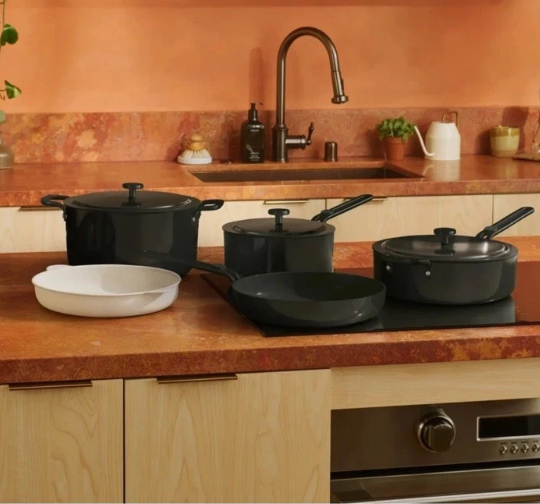 Our Place 8-Piece Essentials Ceramic Nonstick Oven Safe Cookware Set Black Pans