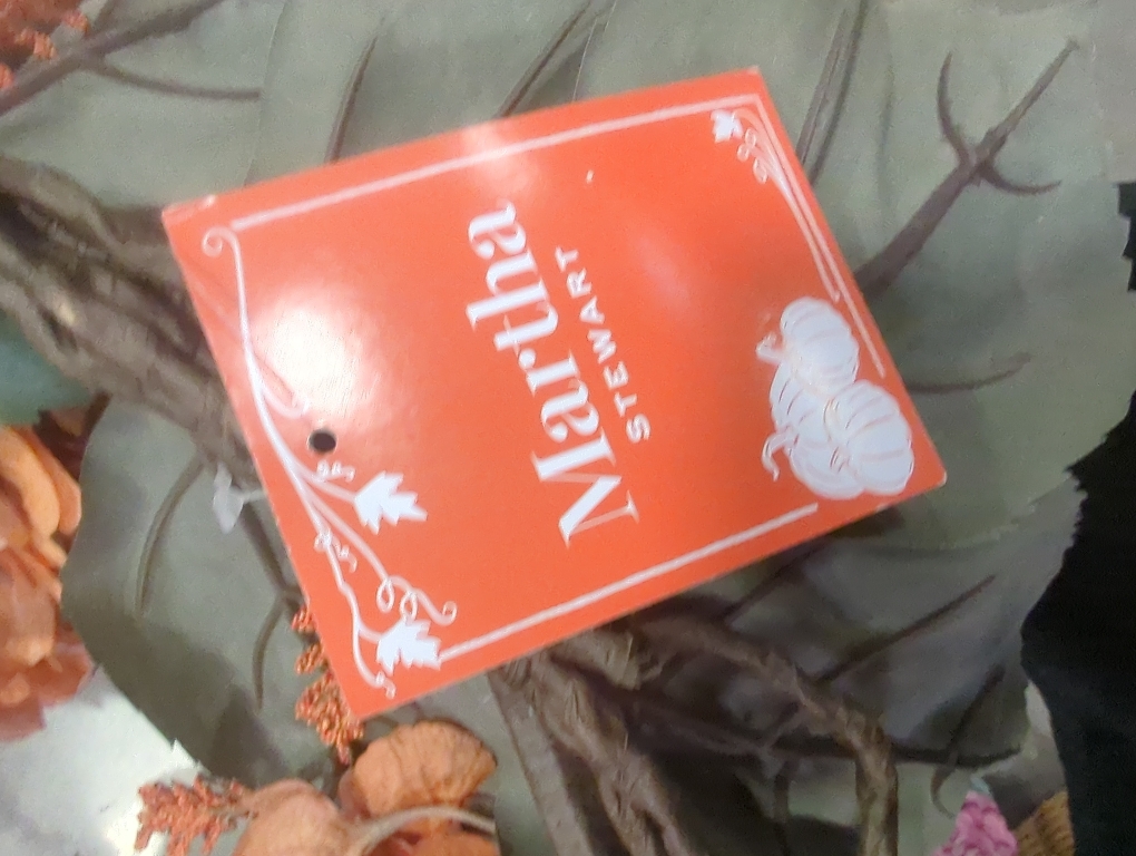 Martha Stewart Orange Decorative Flower Wreath Hanging Pendant for Home and Floral Arrangement for Front Door and Wall Decoration