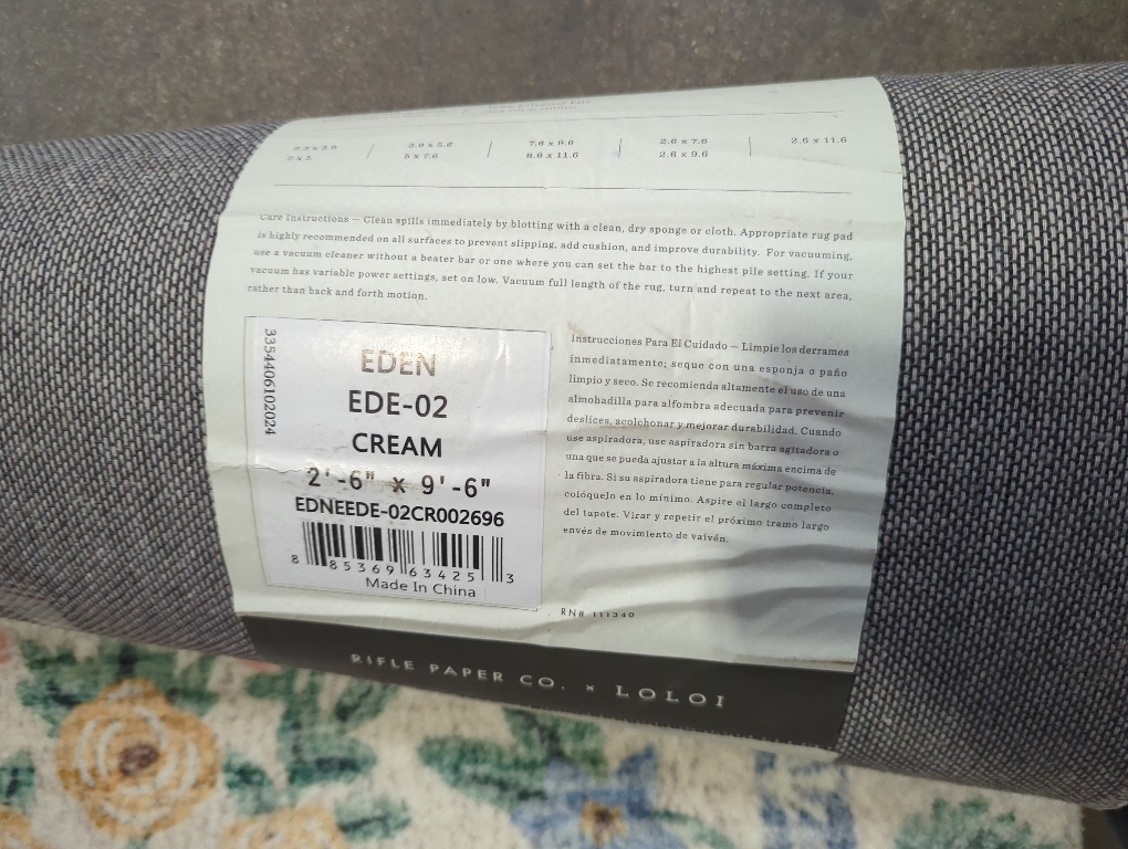 Loloi Rifle Paper Co. Eden Collection EDE-02 Mughal Garden Cream 2'-6 x 9'-6 Runner Rug feat. CloudPile™