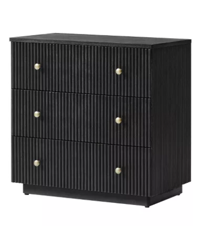 Albert 3-Drawer End Table with Solid Wood and Charging Station Black