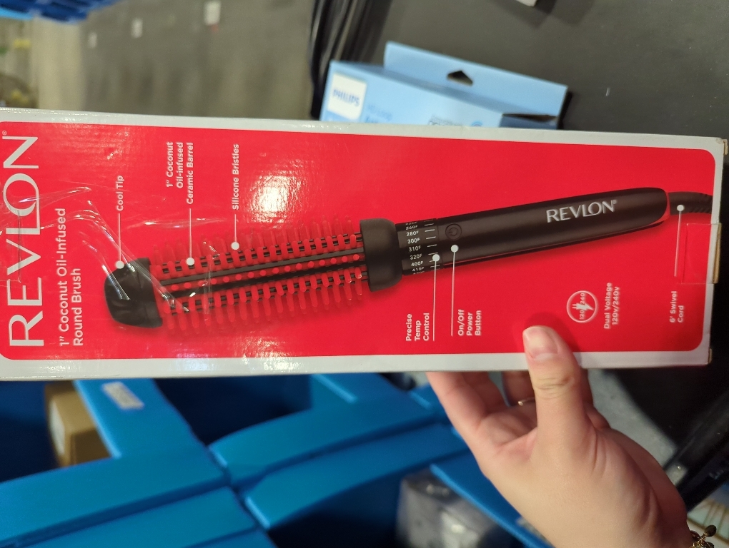 REVLON New and Improved SmoothStay Coconut Oil-Infused Heated Hair Styling Brush | 1” Barrel for Voluminous, Shiny Results (Black/Red)