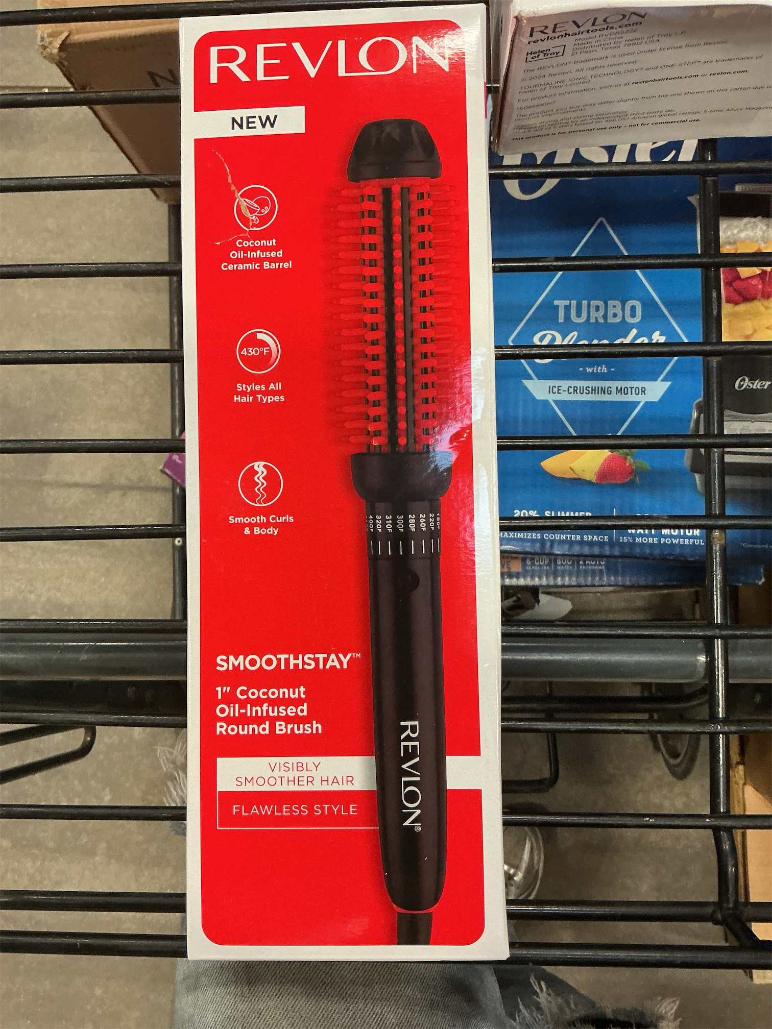 REVLON New and Improved SmoothStay Coconut Oil-Infused Heated Hair Styling Brush | 1” Barrel for Voluminous, Shiny Results (Black/Red)