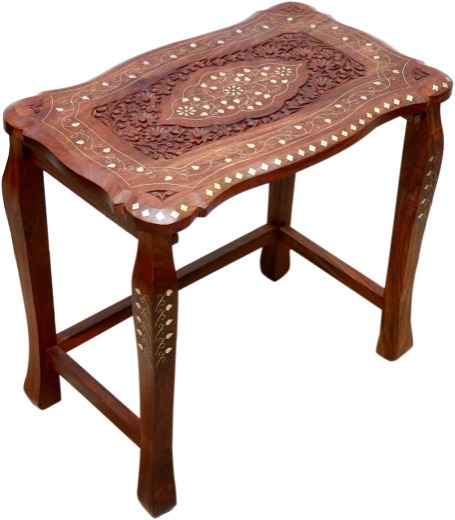 Handcrafted Nesting Table with Carving and Brass Work On Top for Living Room and Bed Room