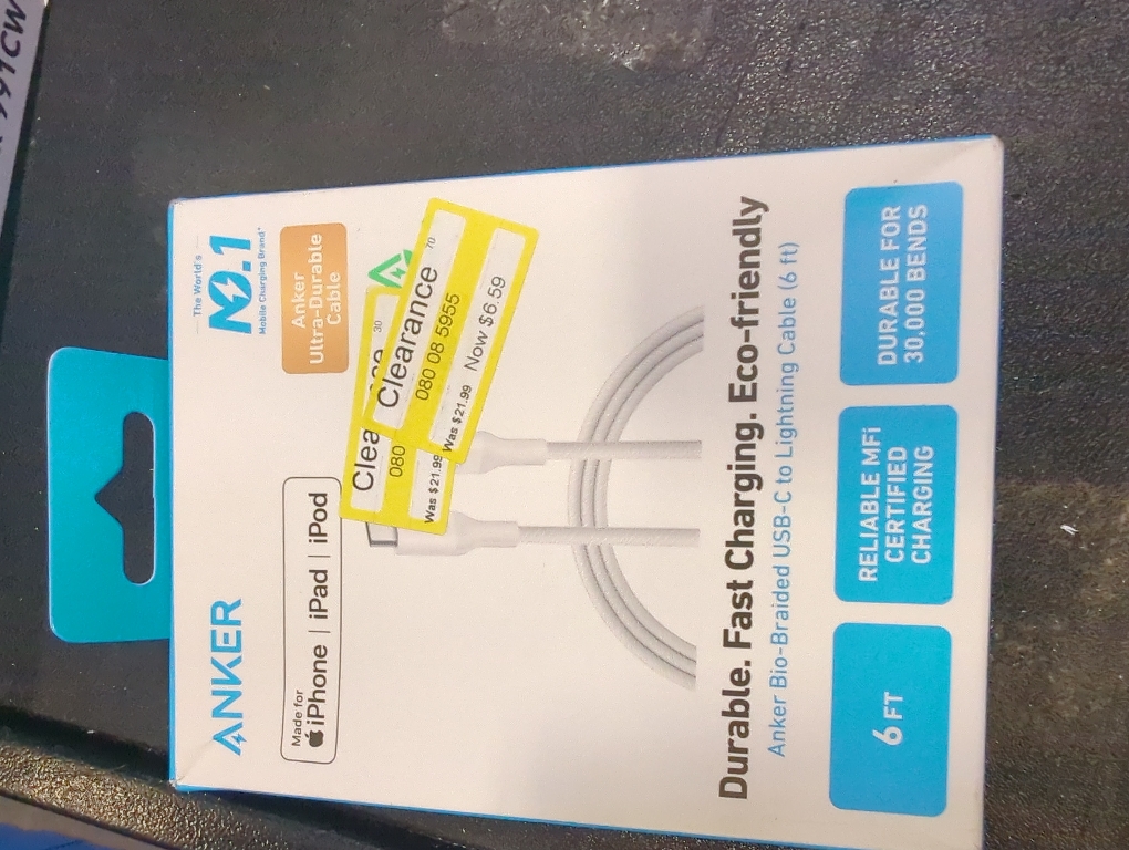 Anker 6' Bio-Braided Lightning to USB-C ECO Friendly Fast Charging Cable - White