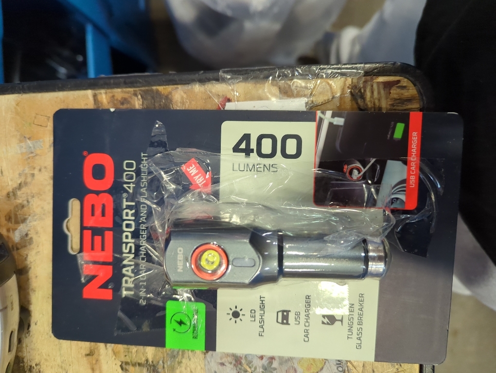 NEBO TRANSPORT 400 2-In-1 Car Charger & Flashlight | 400 Lumens, 6 Light Modes, Compact LED Light, Magnetic Pocket Clip, Waterproof, Emergency Glass Breaker, 12V DC or USB-C Rechargeable