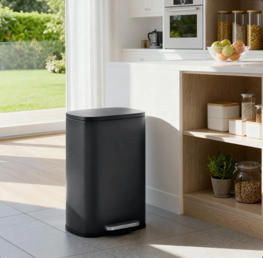 50L Black Trash Can With Step Lifting Lid