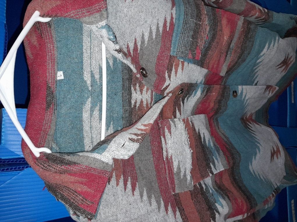 happlan Aztec Denim Jacket For Women Lapel Button Down Print Shirt Coat Shacket size large