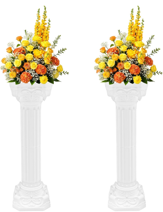 Wedding Roman Pillars,34.65 Inch High,2 Pcs,White(Heart Shaped) | Plastic Vintage Columns and Pillars,for Ceremonies,Events,Banquets,Flower and Plant Display
