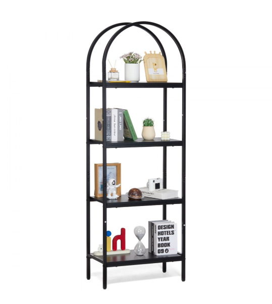 VEVOR Metal Bookshelf, 4-Tier Arched Industrial Bookshelf Black