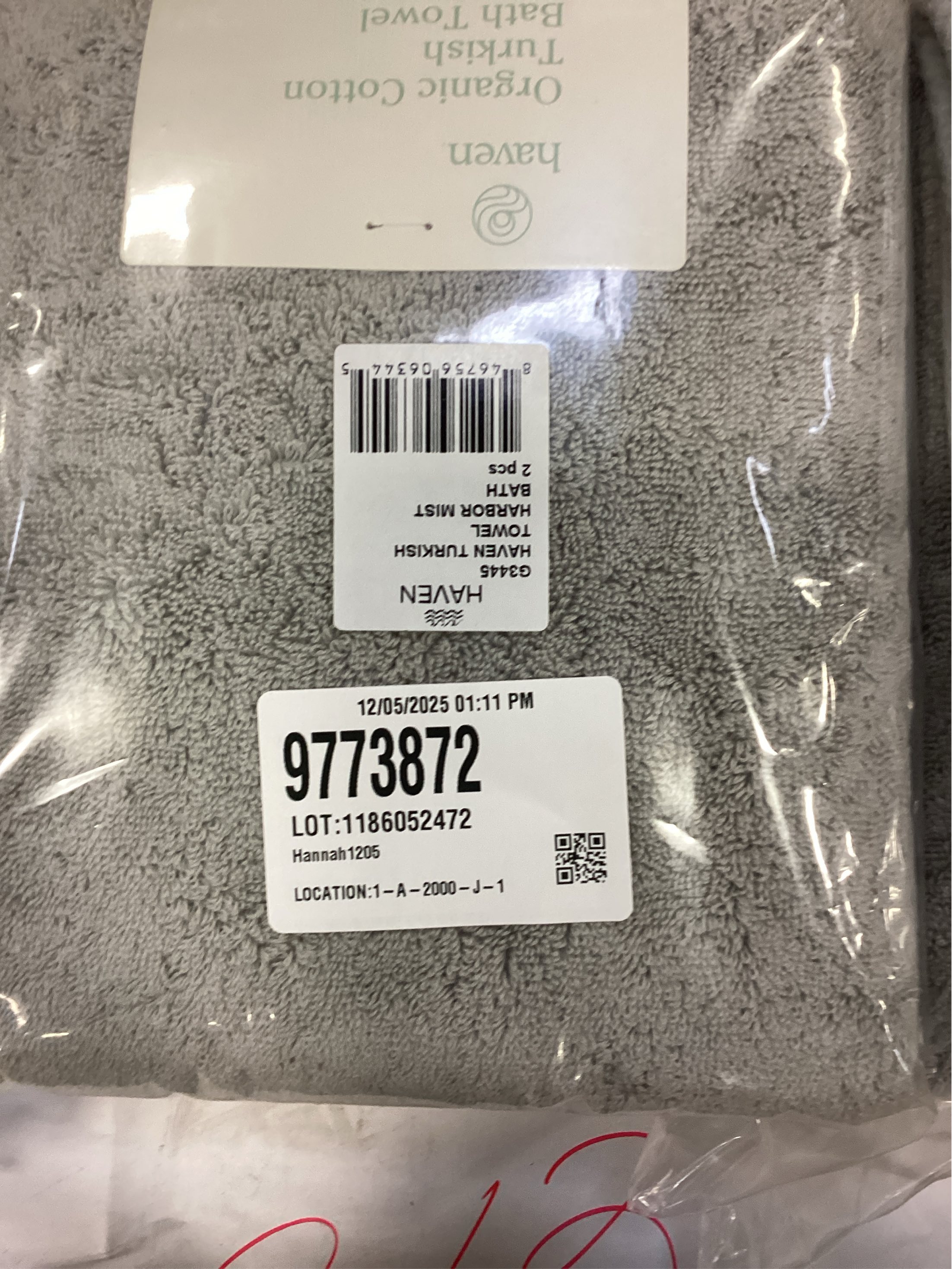 Haven Turkish Cotton Bath Towel in Harbor Mist Grey 2 PACK