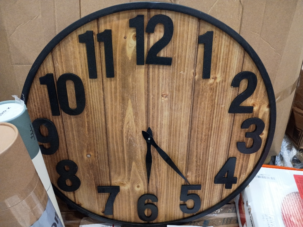 Montoire 24 Inch Wooden Farmhouse Wall Clock Large, Extra Large for Living Room Decor - Big Oversized Rustic Round Decorative Clocks for Walls, Battery Operated