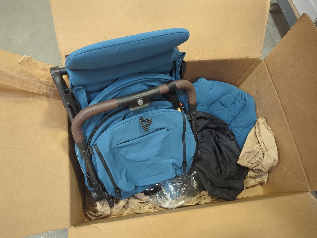 Color dark blue UPPAbaby Minu V3 Travel Stroller | Lightweight   Compact Design | One-Hand Fold   Unfold | from Birth   Overhead Compatible | Dillan (Stone Blue/Carbon Frame/Sand Leather)