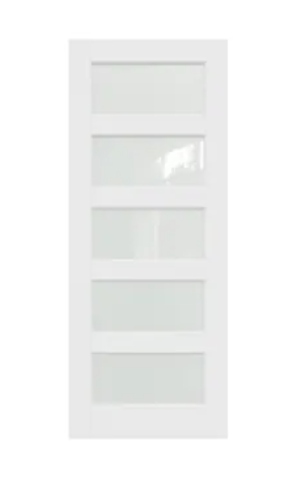 30-in x 80-in White 5-panel Frosted glass Slab Door