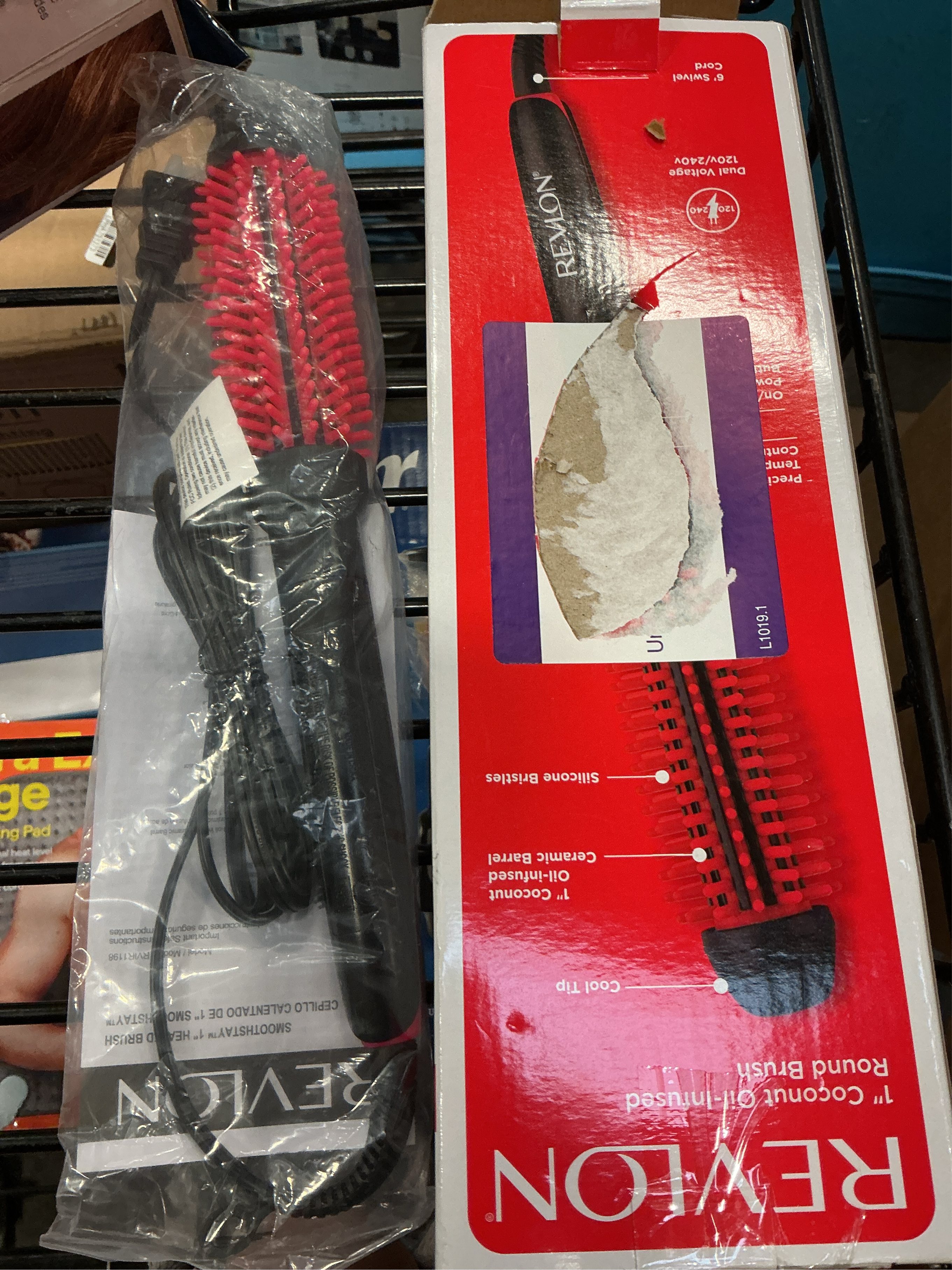 REVLON New and Improved SmoothStay Coconut Oil-Infused Heated Hair Styling Brush | 1” Barrel for Voluminous, Shiny Results (Black/Red)