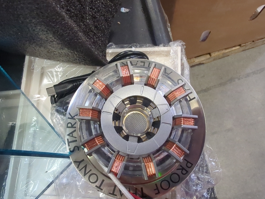 Lonyiabbi Arc Reactor MK1-1:1 Scale, USB Powered LED Light with Vibration Sensor, No Assembly, Display Case Included