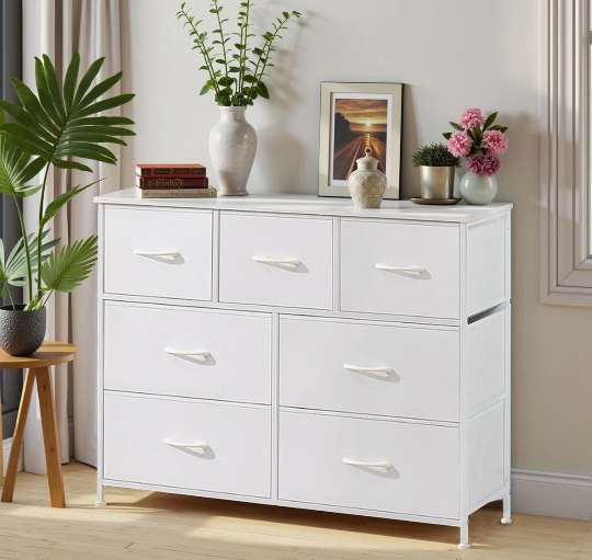 Dresser With 7 Drawers, Tall Dresser For Bedroom, Large Dresser Chest For Living Room