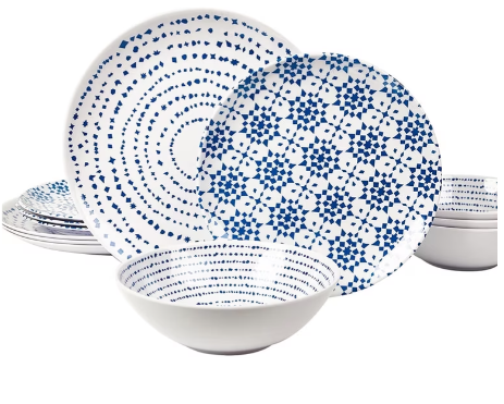 Melamine Dinnerware Set Outdoor Blue Plates Bowl Set Lightweight Shatter Proof Chip Resistant