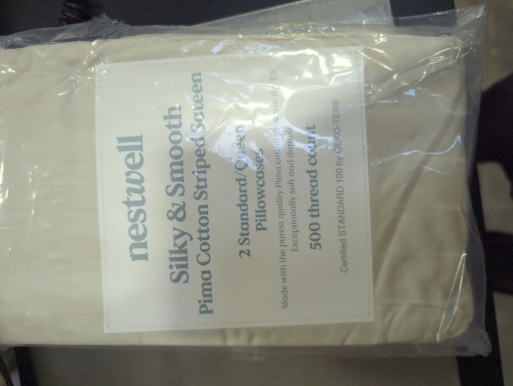 Nestwell Pima Cotton 500-Thread-Count 2 Standard/Queen Pillowcases in Birch Stripe