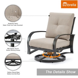 Swivel Aluminum Outdoor Lounge Chair with Beige Sunbrella Cushions