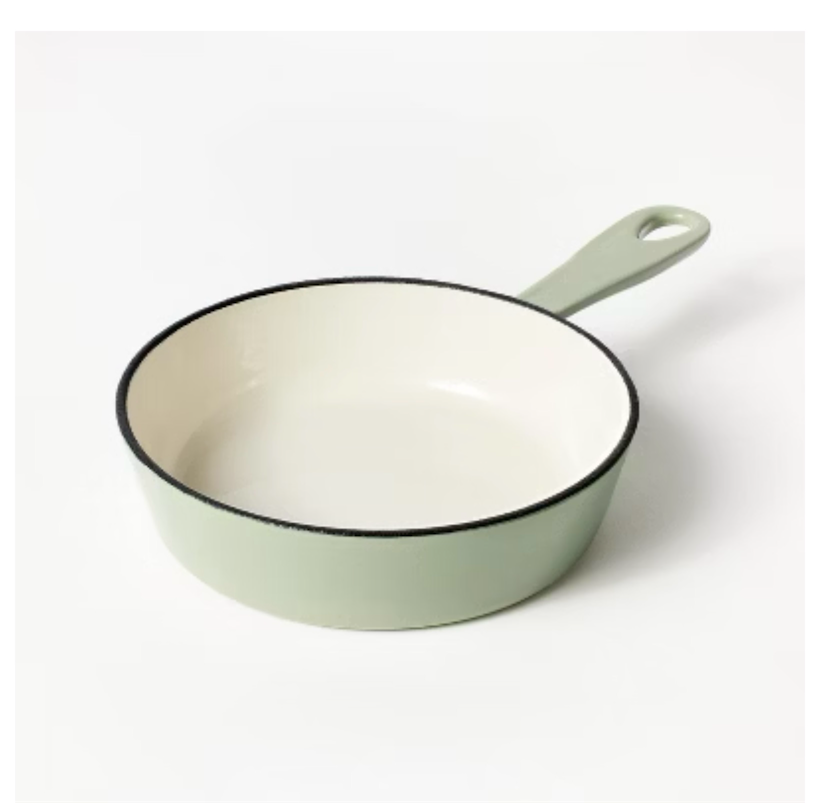 Nordic Ware Natural Aluminum Commercial Cake Pan with Lid, Rectangle Pan with Lid Silver, 9 x 13        6 Enameled Cast Iron Skillet Light Gray - Figmint™: Even-Heating, Oven-Safe, Hand Wash, Non-Induction Compatible Sage Green (item chipped)