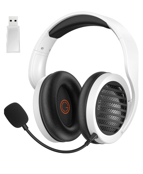 OCG Gaming Headset Dual Wireless Lossless 2.4G Bluetooth Gaming Headphones with Detachable Microphone 50mm Speakers - for PC, PS4, PS5,Smartphone,MacBook,Notebook,Tablet White