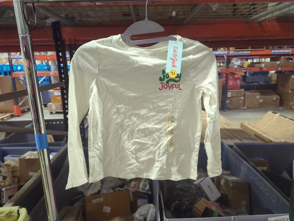 SIZE 6-7. Girls' Long Sleeve 'Jolly and Joyful' Graphic T-Shirt - Cat & Jack™ Off-White S