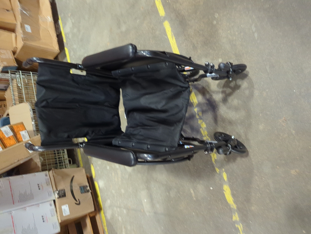 Drive Medical Silver Sport 1 Folding Transport Wheelchair - Lightweight Mobility Support - Full Armrests - Removable Swing-Away Footrests - Durable Steel Construction - Compact Folding Frame - Black