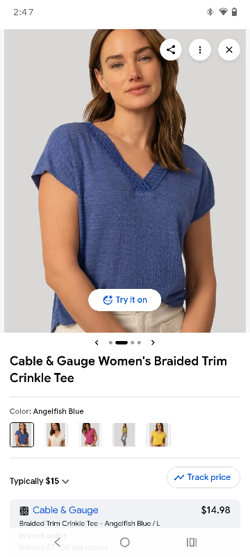 Cable & Gauge Women's Braided Trim Crinkle Tee