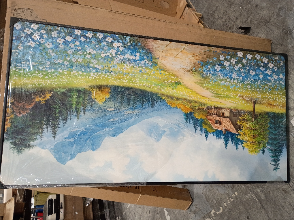 CHATYOUNG Large Mountains Wall Art, Rustic Blue Forest Wild Flowers Wall Picture Path Cottage Landscape Framed Wall Paintings for Living Room Bedroom kitchen Home Decor Gifts for Women 29X58