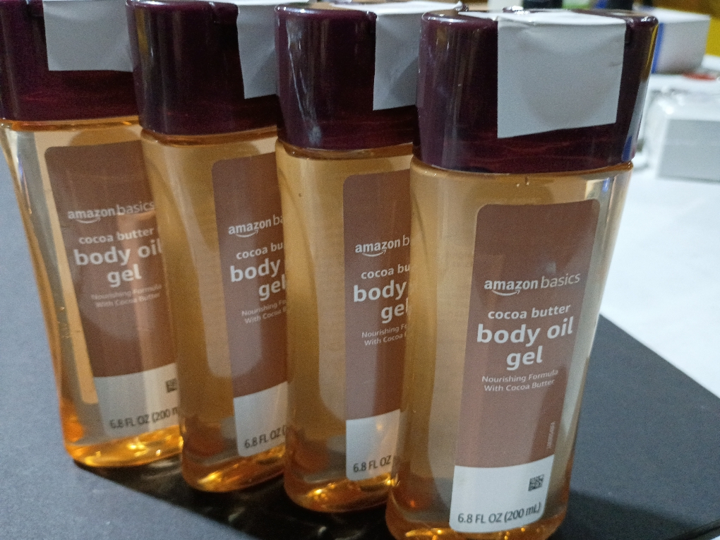 Amazon Basics Body Oil Gel with Cocoa Butter for Very Dry Skin, 6.8 Fl Oz, 4-Pack (Previously Solimo)