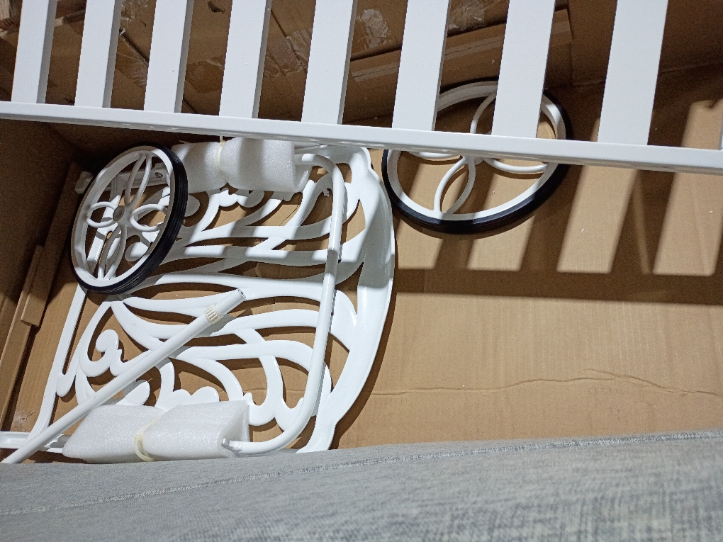 Capri White Cast Aluminum Outdoor Chaise Lounge with Gray Cushion  ( zipper is damage and one part is cracked)
