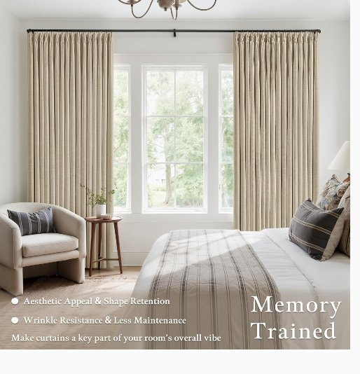 Blackout Pinch Pleated Curtains 2 Panel Set for Living Room Darkening Thick Linen Textured